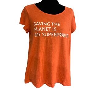 Hand Printed Upcycled Womens 1X Saving the Planet is My Superpower Tee